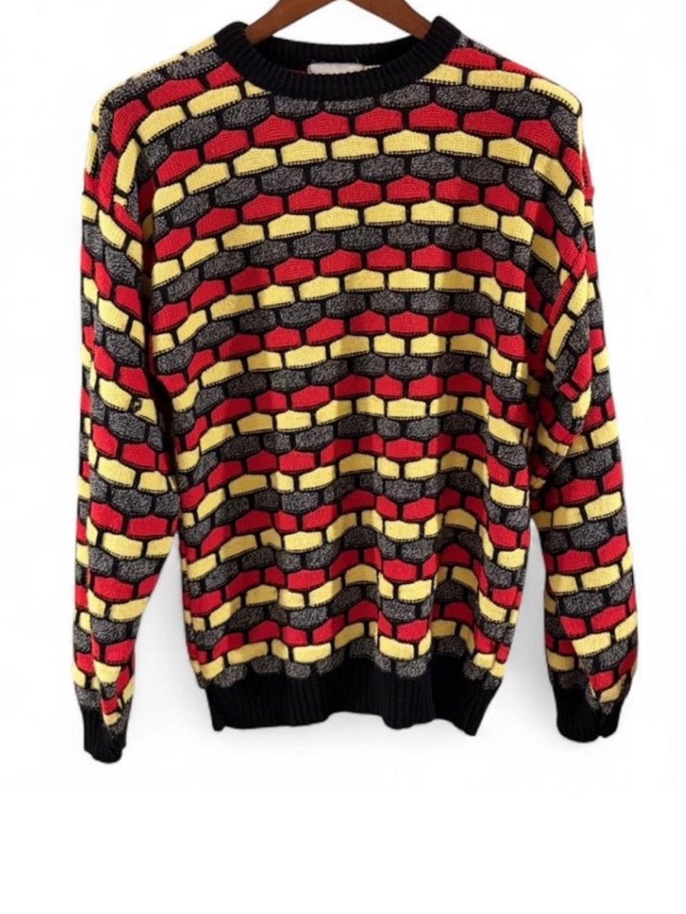 VTG Men’s Colorful Jordache Patterned Acrylic Crewneck Sweater Size Large